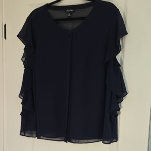 Roz & Ali Dark Blue Ruffle Sleeve Blouse